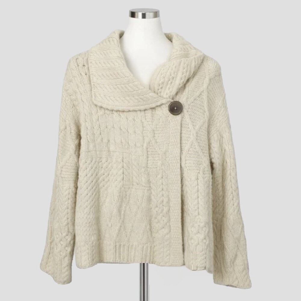 Carraig Donn Irish Chunky Collared Aran Cable Knit Sweater - Picture 4 of 12